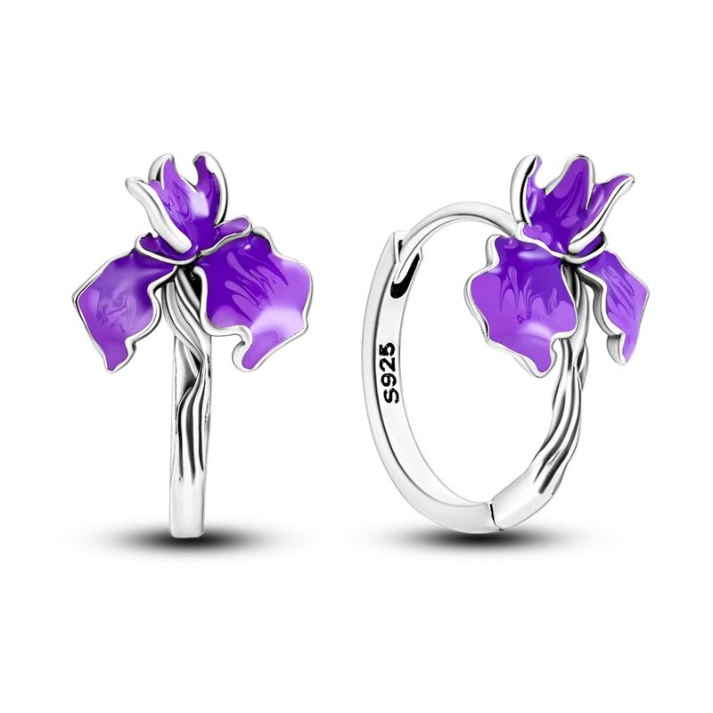 925 Sterling Silver Purple Series Feather Butterfly Dream Catcher Firefly Zircon Earrings for Women Luxury Jewelry Wedding Gift