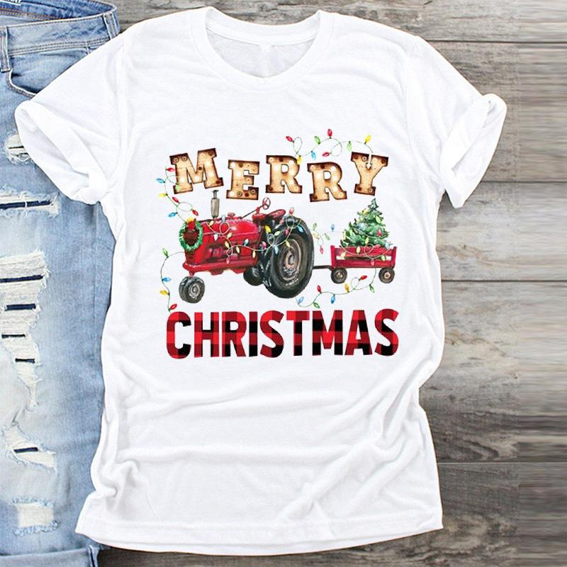Fashion Cute Christmas Tree Graphics Women T-Shirts Summer Blouse Loose Short Sleeve Shirts O-Neck Tops Female Clothes