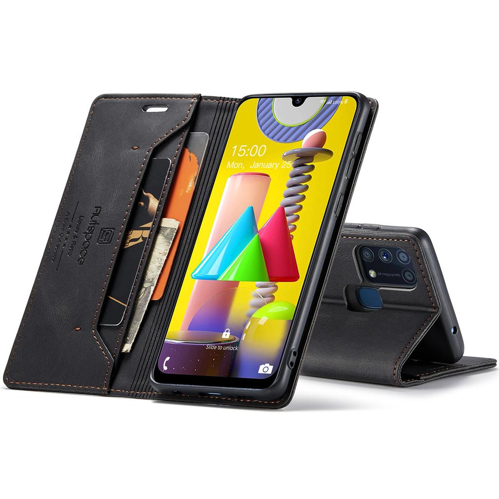 For Samsung Galaxy M31 / M31 Prime / F41 / M21s Vintage Leather Flip Wallet Case with RFID Blocking Card Slot, Matte Retro Folio Cover (4 Colors)