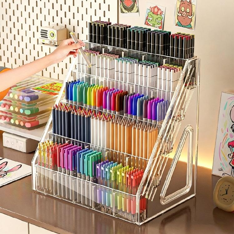 Organizador de Marcadores de Arte para Escritorio Múltiples Compartimentos Gran Capacidad Estante de Acrílico para Almacenamiento de Bolígrafos para Marcadores Fluorescentes Lápices