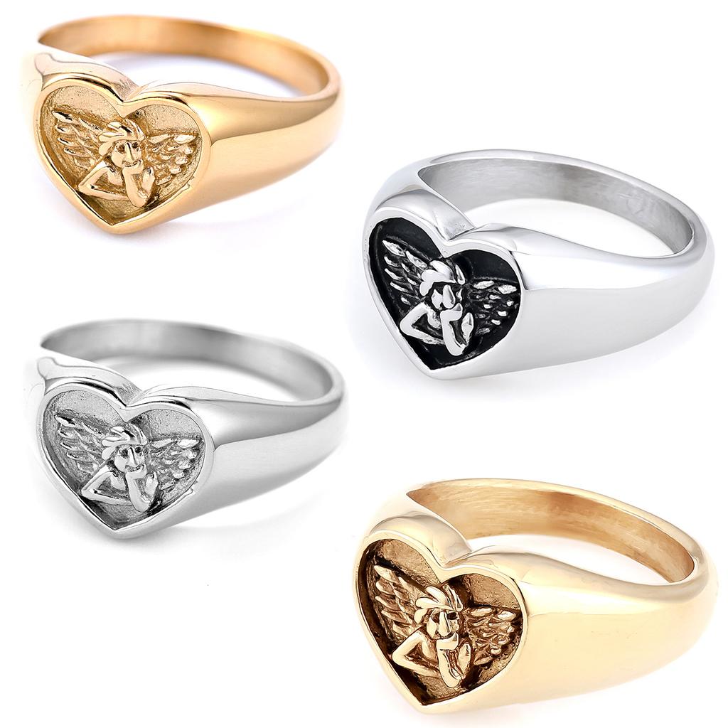 Scegli Anello Minimalista Personalizzato Angelo Acciaio Inossidabile Lucidato Durevole