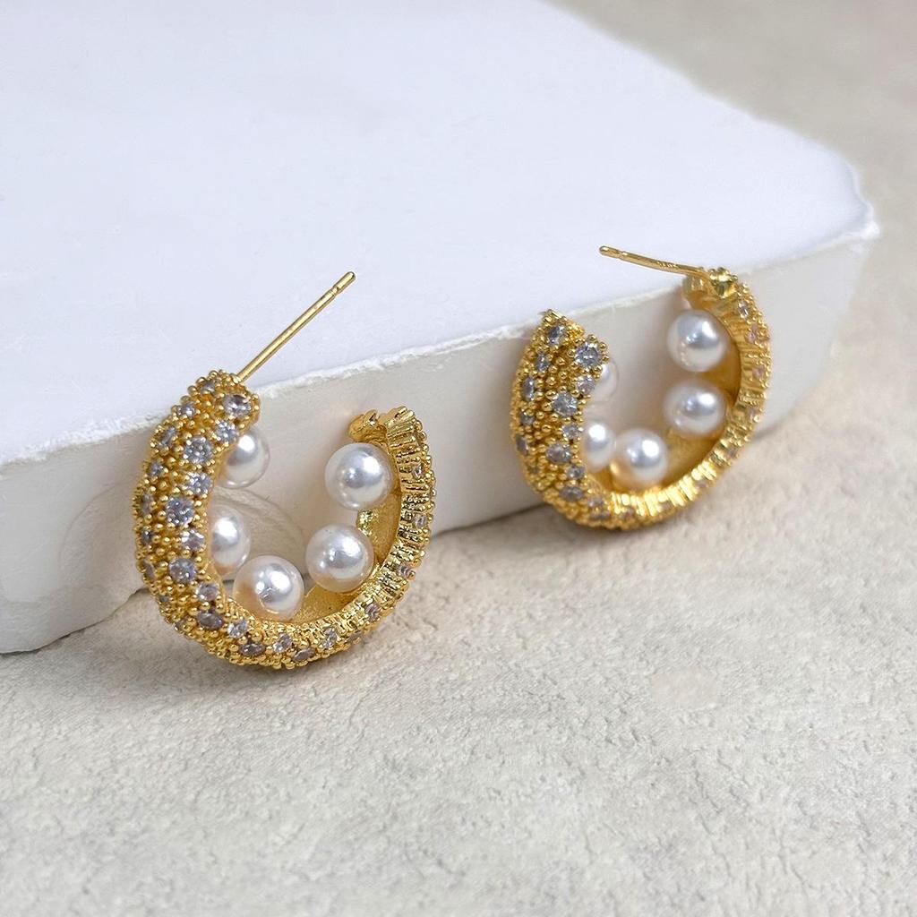 Ręcznie robione kolczyki z miedzi platerowanej 18-karatowym złotem i cyrkoniami - Luksusowa, elegancka moda damska