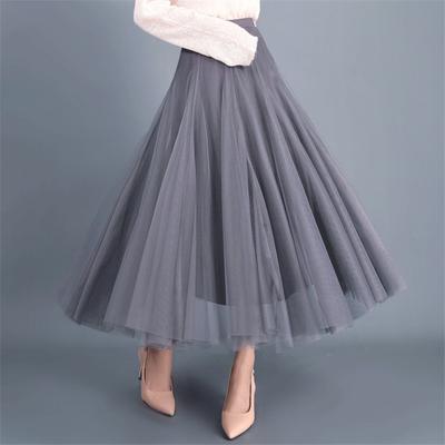 Women Fashion Loose A Line Mesh Skirt Spring and Summer New Solid High Waist Pleated Casual Skirts for Women Elegant Vintage Slim Ladies Skirt 3392
