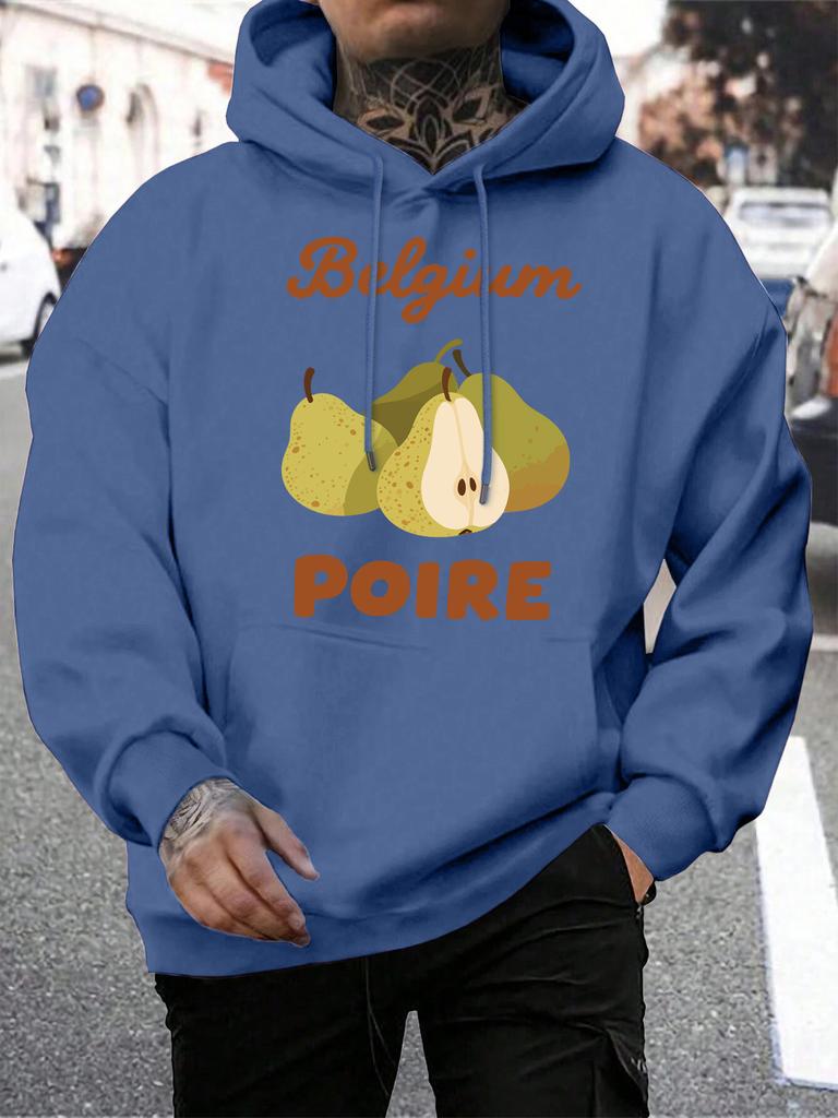 Belgium Poire Fruit Pear Design Men Hoodies Pocket Comfortable Hoody Casual Hip Hop Sportswears Harajuku Fleece Clothing