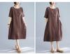 YUNHEN Summer Short Sleeve Loose Solid Plus Mori Girl 9 Women's Dress, Mid-Length, Fit, Color, Sizes, Style, Cotton/Linen, Figure-Flattering (Color