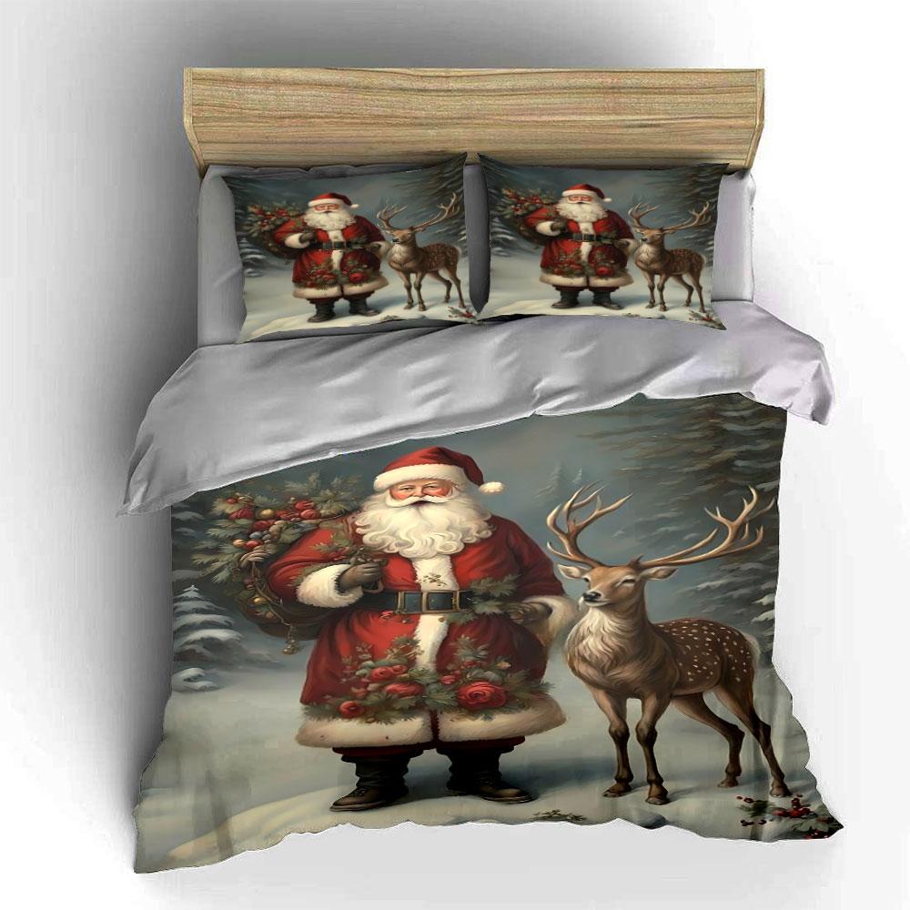 Santa Claus and reindeer. Bedding sets Duvet cover sets Duvet covers Pillowcases(1 * Duvet Cover 2 * Pillowcases without duvet insert)