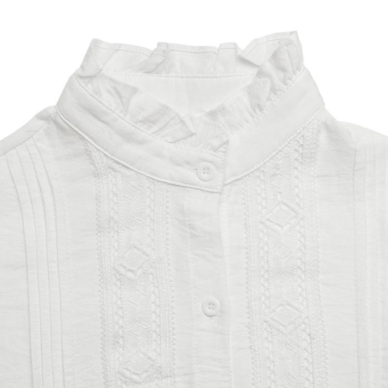 European Style Lace Stand Collar Long Sleeve White Shirt for Women - Early Autumn