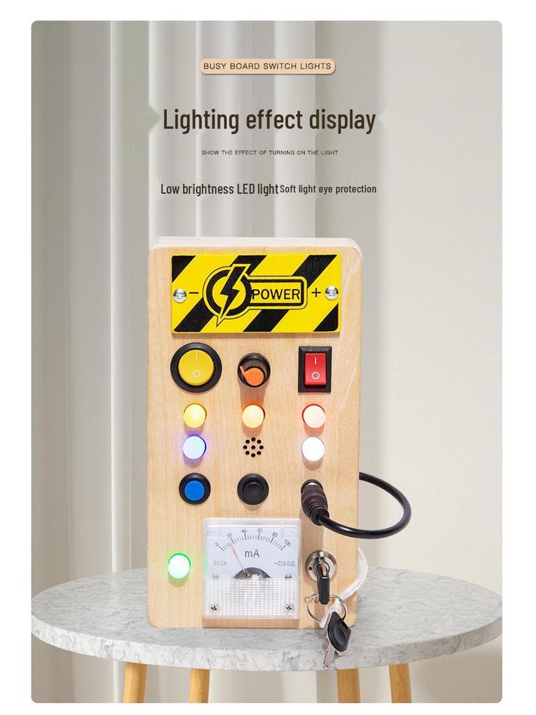 Interactive LED Busy Board: Wooden Educational Toy with Electronic Switches for Kids