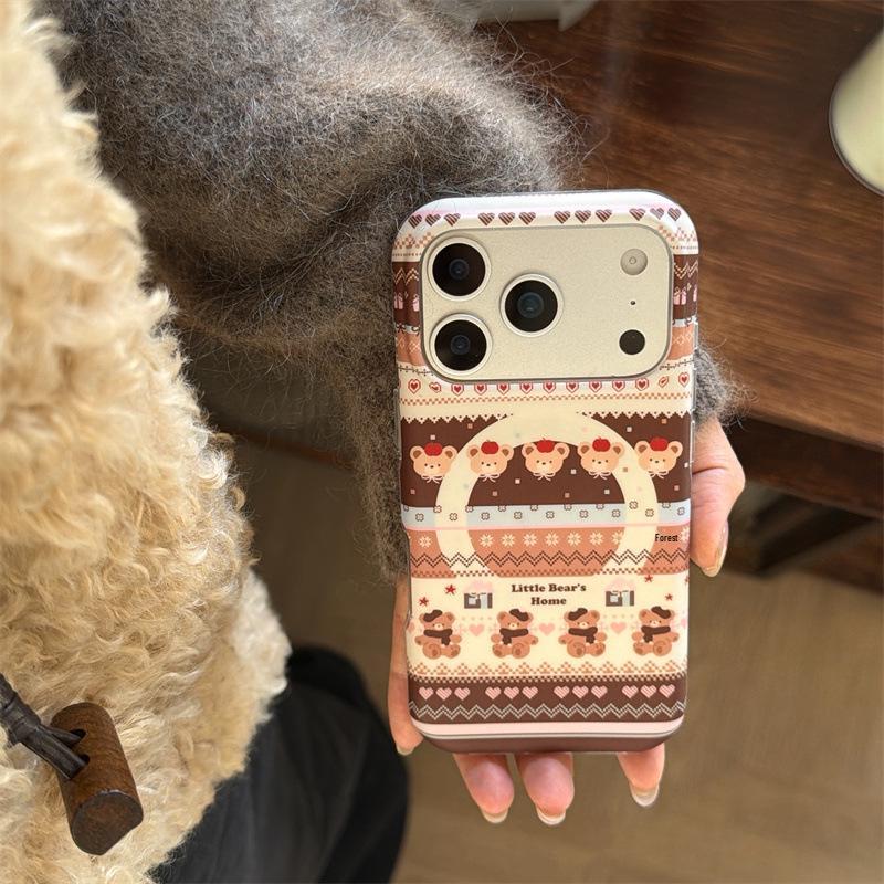 

Winter Fair Isle Brown Bear Phone Case for iPhone 17/16 Pro Max/15/14 - Premium Feel iPhone 15 Pro Max