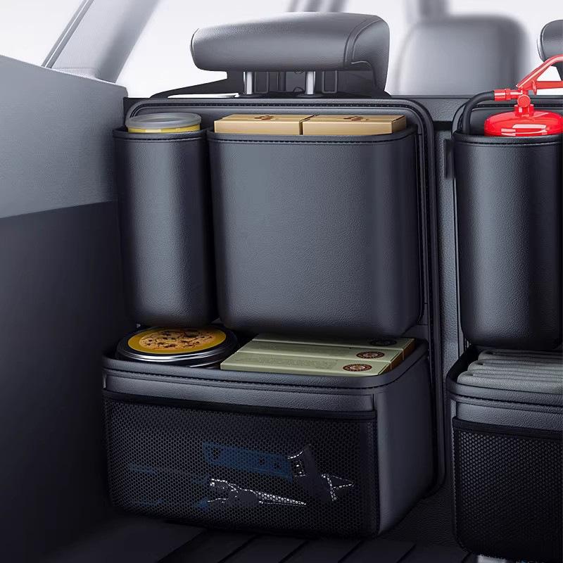 

Leatherette Seat Back Organizer Bag High-Capacity Car Trunk Storage Bag Detachable Hanging Universal Car Storage Pocket One Size чёрный
