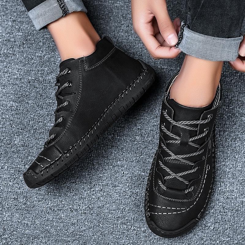Men Casual Leather Boots High Quality Cowhide Genuine Leather Shoes Waterproof Soft Hand-stitching Winter Boots Men Boots