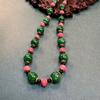 Vintage Retro Court-Style Necklace with Green Agate and Pink Stones