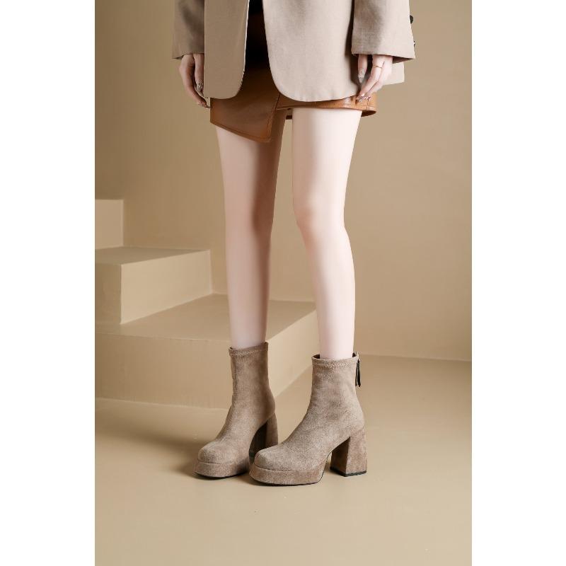 Fleece Autumn and Winter Waterproof Table, High-heeled Short Boots, Women's Thick-soled Thin Boots, New Boots.