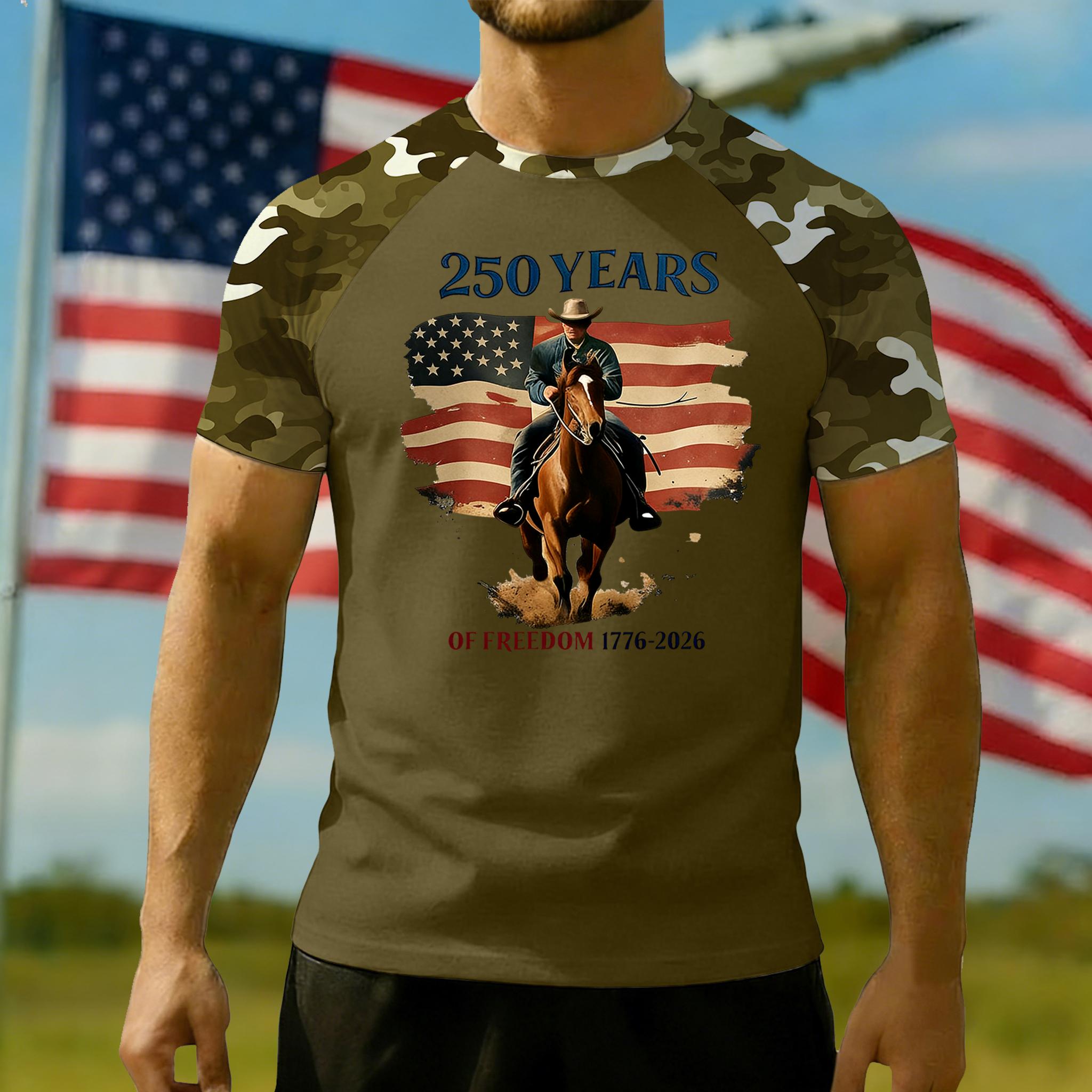 

Men’s Short Sleeve Raglan T Shirt Camouflage Print Flag Horse Graphic Crew Neck Top 250 Years 1776 2026 L армия зеленый