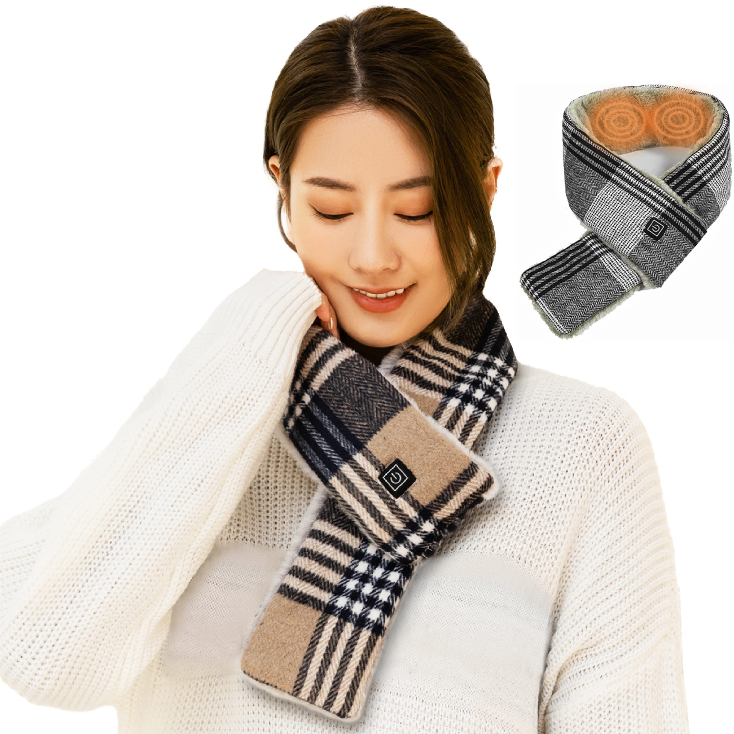 

White Day Gift Box Electric Heated Neck Mobile Wool Polyester Gift Box Perfect Birthday Gift for and Children Scarf Set Gift Box Included Scarf,