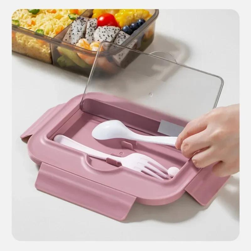 Lunch Box with Tableware for Office Workers Square Divided Microwave Oven Bento Box Leakproof Food Container for Picnic Camping