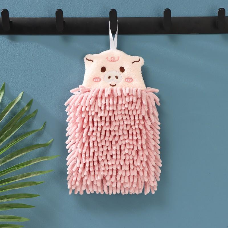 Super Absorbent Microfiber Hand Towel With Hook Loop Soft Cute Cartoon Design Kitchen Bathroom