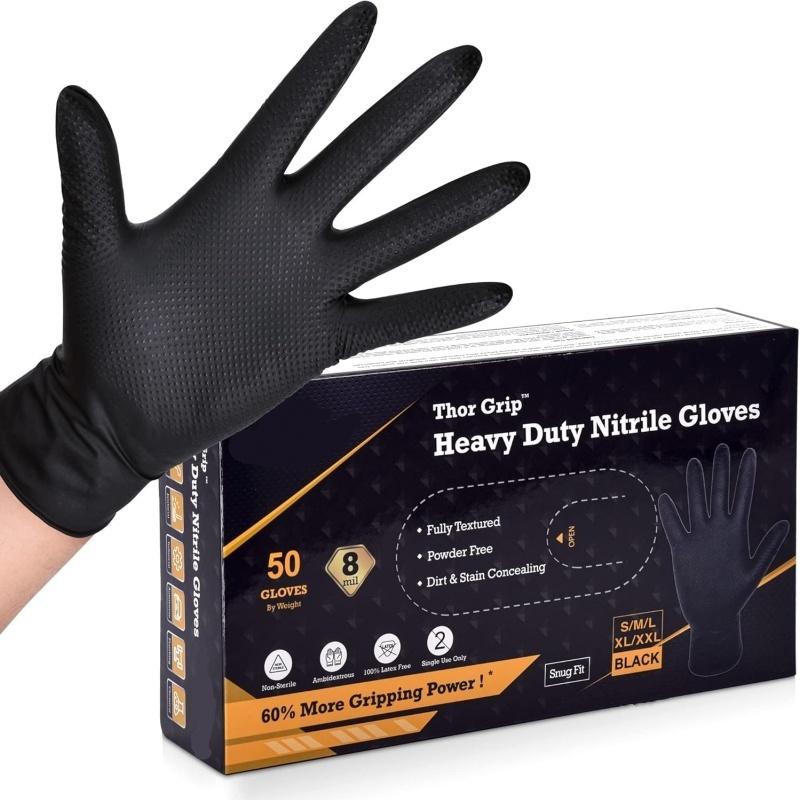 8mil Heavy Duty Nitrile Gloves Thick Industrial Disposable Gloves with Diamond Texture Grip Gloves for Auto Mechanic Repair Work