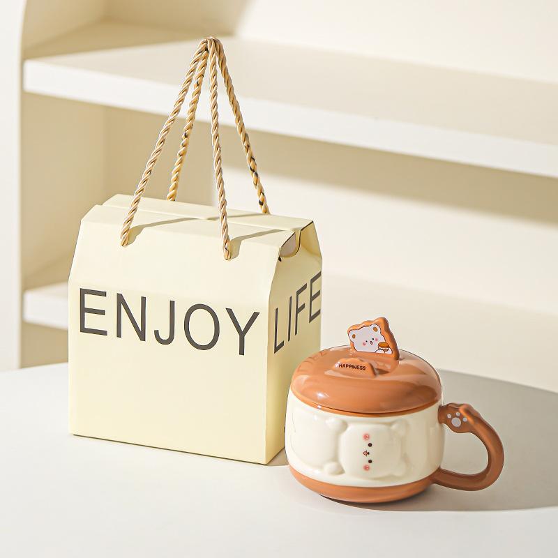 Cute Girl Cartoon Chubby Ceramic Mug with Lid Mobile Phone Stand Cup Birthday Gift Water Cup Souvenir