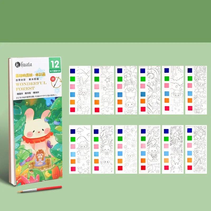 Kids Portable Watercolor Painting Book 12 Sheets Gouache Graffiti Picture 1 Pen Coloring Water Drawing Books Set Kids Toys Gifts