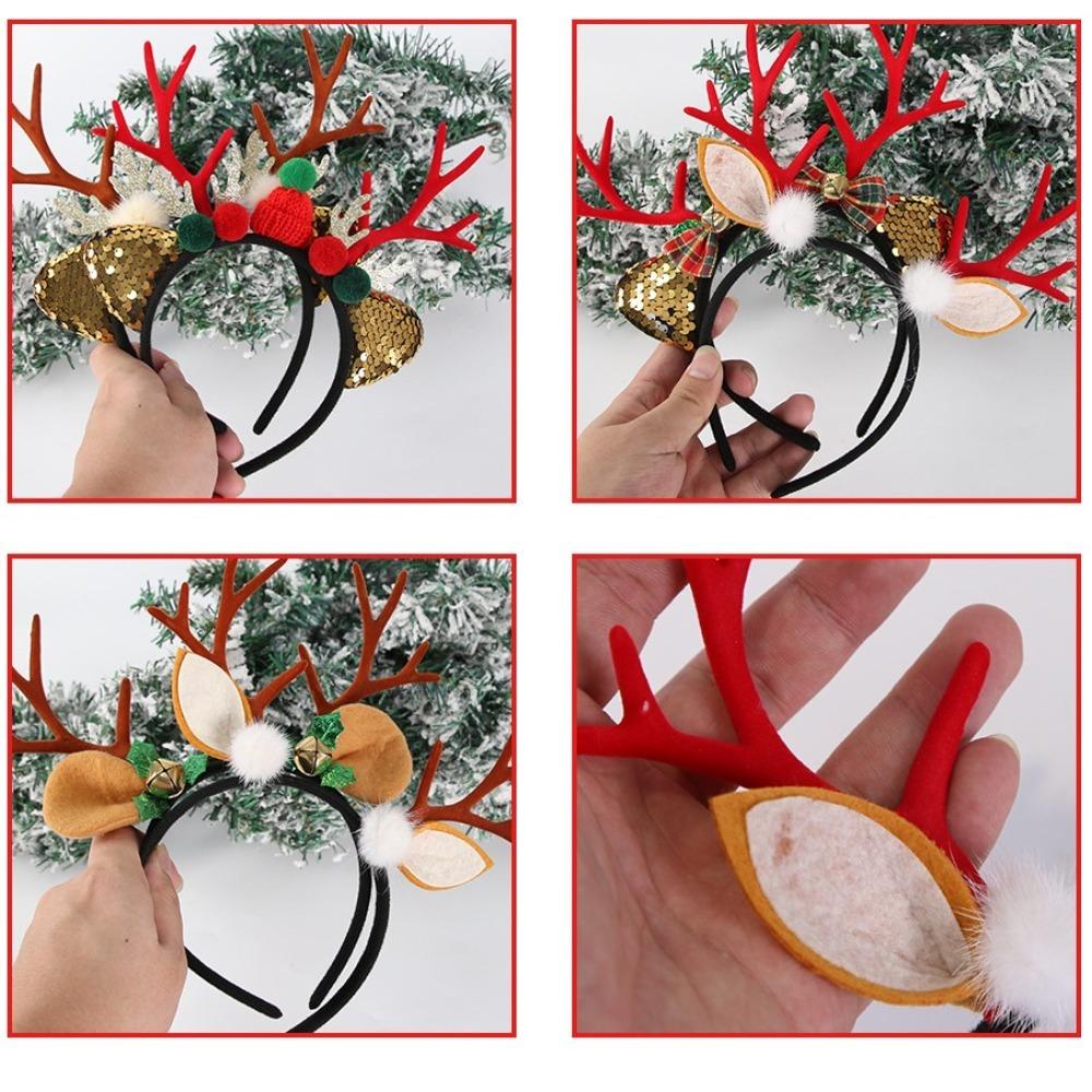 Cute Christmas Headband Flocked Antler Xmas Hairband Creative Deer Ear Headband  Woman