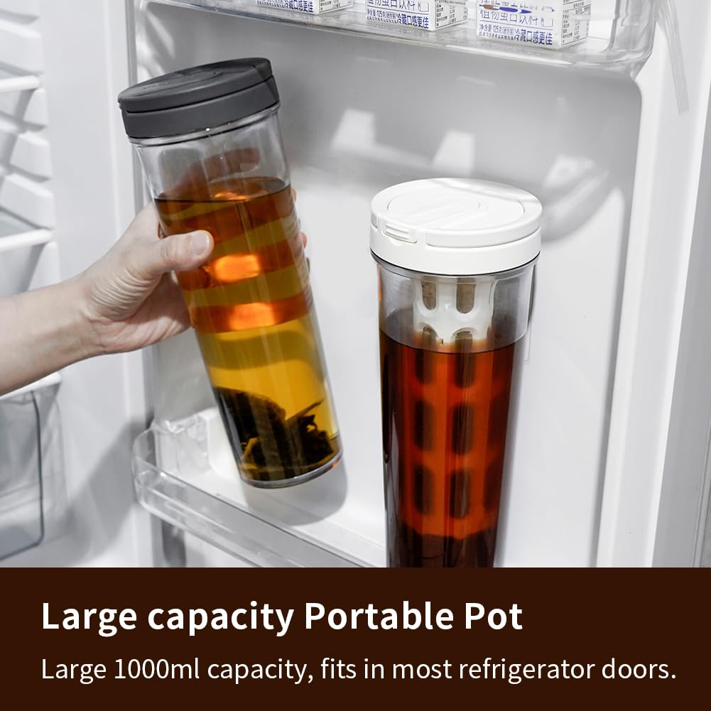 watchget Portable Cold Brew Coffee 34 Iced Coffee Tea Removable Fine Mesh Perfect for Outdoor Camping Trips Maker, oz/1 L, Maker, Brewer, Leak-Proof,