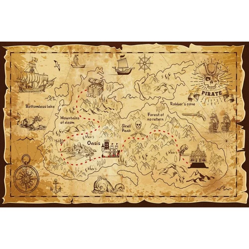 Pirate Treasure World Map Backdrop – Sailing Theme For Boy'S Kids Birthday Party, Photography Studio Decor Banner-Tapestry