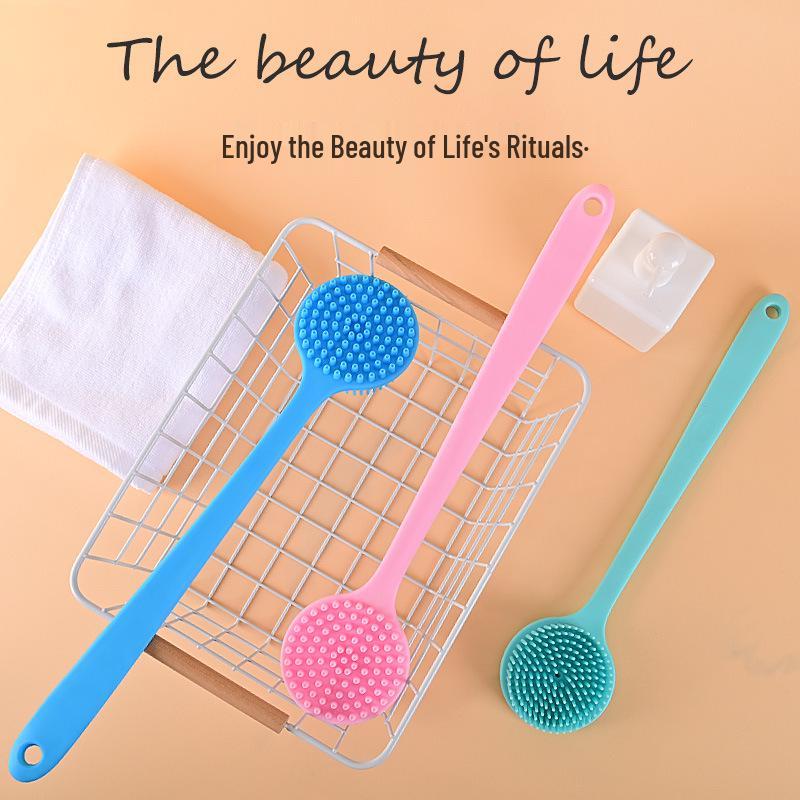 Doppelseitiger Silikon-Bade- und Rückenwäscher mit langem Griff