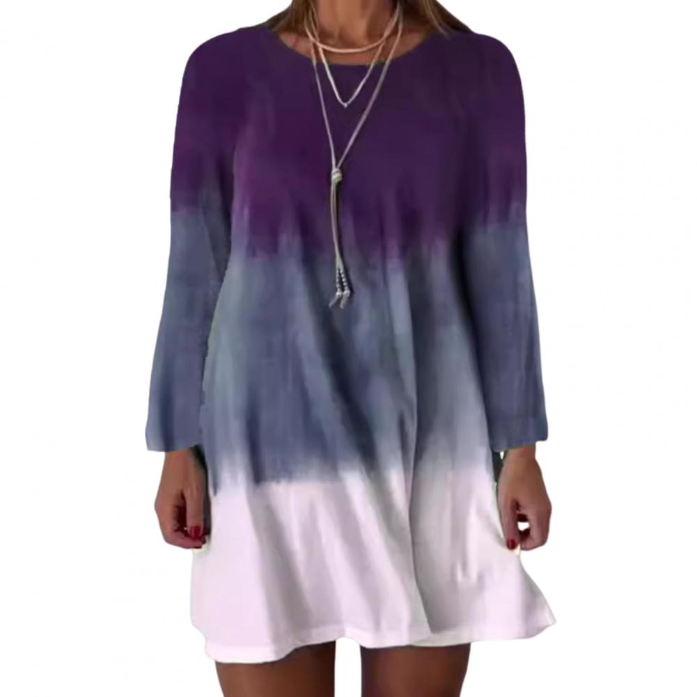 Dámské šaty s dlouhým rukávem Šaty s potiskem v přechodových barvách Volný střih Kulatý výstřih Pulovrové šaty pro každodenní nošení, do práce, na večírky