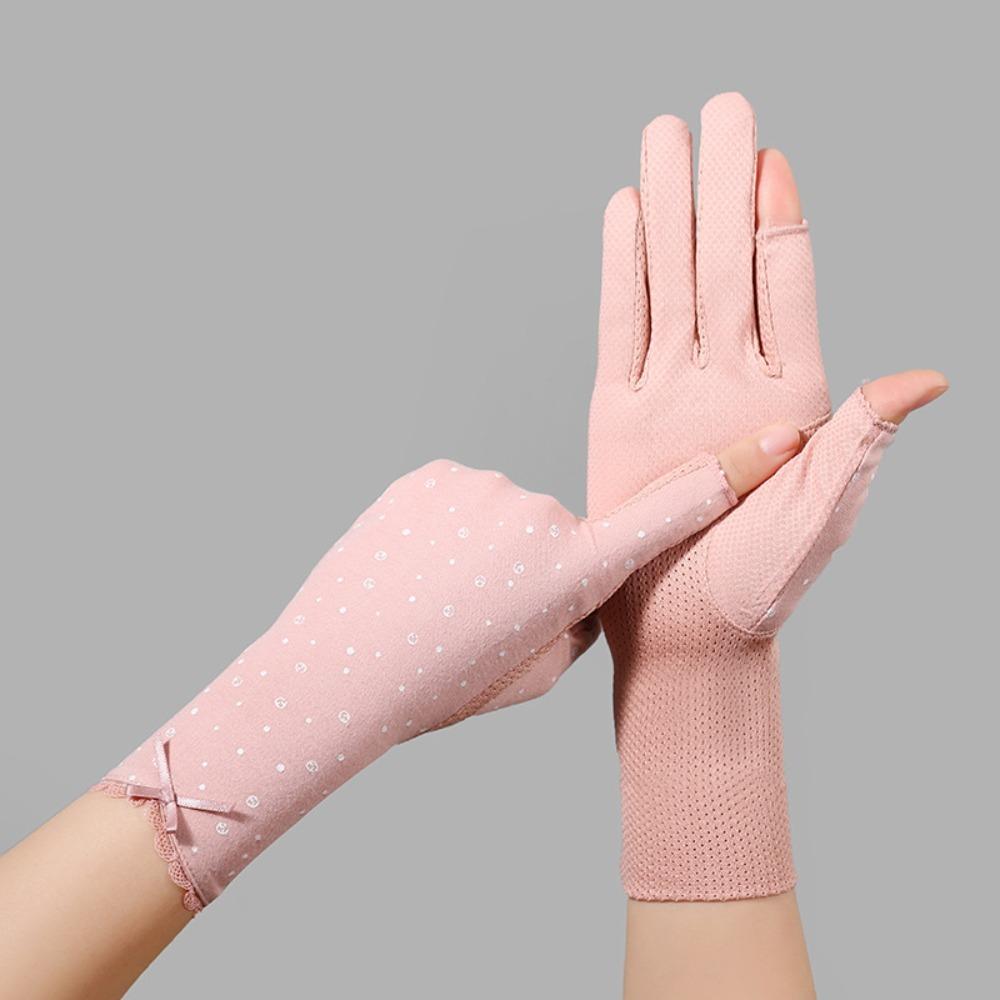 Summer Lace Trim Driving Gloves Thin Anti-UV Cycling Gloves Non-Slip Mid Length Sun Protection Gloves темно-розовый
