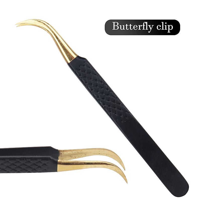 Professional Black Gold Stainless Steel Eyelash Tweezers High Precision Tweezers