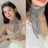 Fashion Korean Thin Silk Scarf Y2k Vintage Plaid Long Ribbon Neckerchief Summer Decorative Silk Scarf Hair Scarf Travel Photo