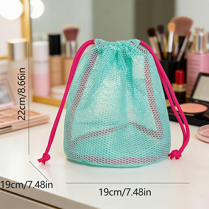 Drawstring Mesh Cosmetic Bag Toiletry Mesh Pouch Dopamine Color Grid Beach Bag, Handheld Toiletry Bag, Miscellaneous Storage Bag