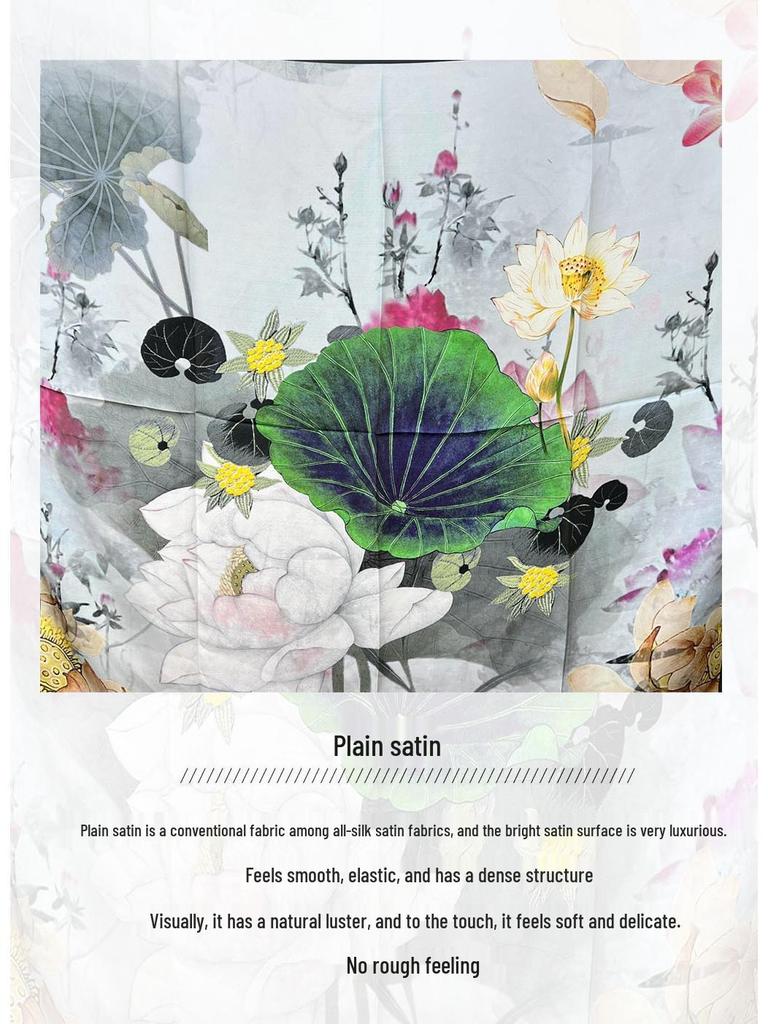 Guochao Lotus Landscape 100% Mulberry Silk Scarf - Versatile Women's Square Shawl