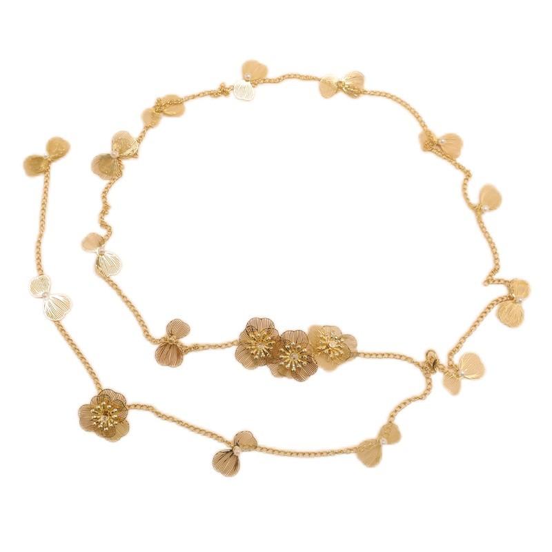 Chinese National Style Golden Flower Waist Chain Female Super Fairy Light Luxury High-End Necklace Bohemian Style With Skirt Belt