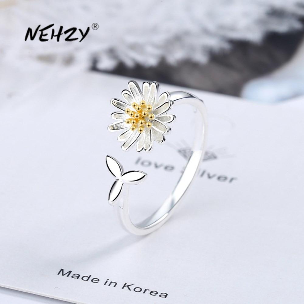 Nehzy 925 Sterling Silver New Women 'S Fashion Jewelry High Quality Chrysanthemum -Shaped Open Ring Adjustable Size