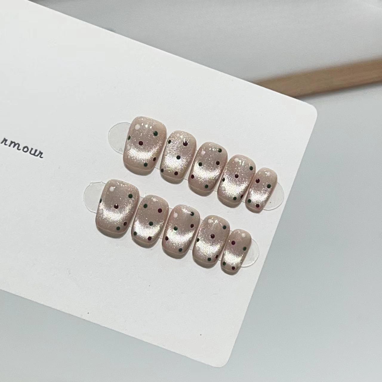 

Ручная работа Нейл-арт Накладные ногти Милый стиль Лампочка Кошачий глаз Высококлассная атмосфера В горошек Таблетки накладных ногтей Medium M