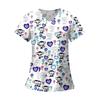 Women's Fashion Printed Short Sleeve V Neck Pattern Tops Pocket Working T-shirts