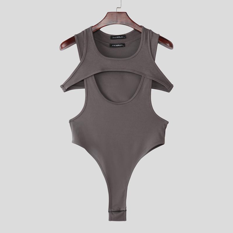 

INCERUN Мужские комбинезоны без рукавов с глубоким U-образным вырезом, облегающие, боди, нижнее белье S темно-серого