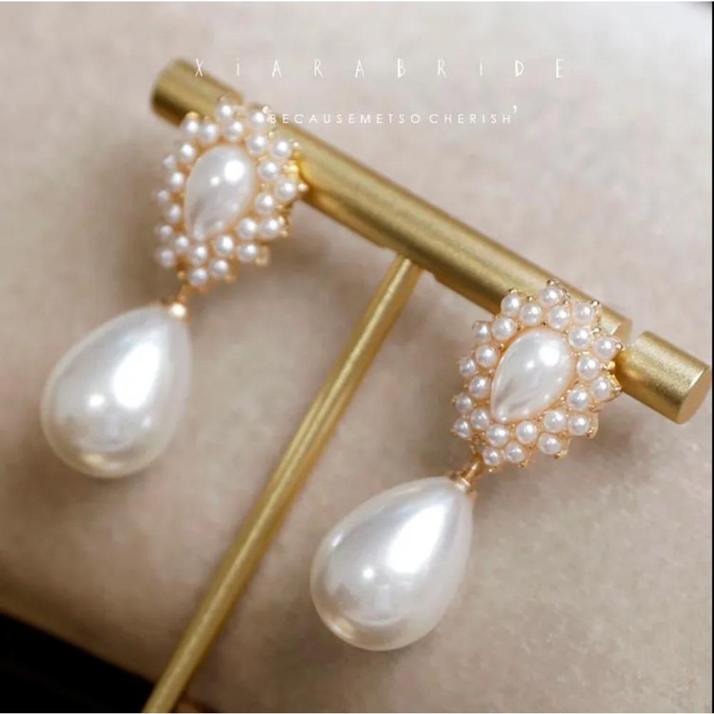 JMXD Baroque Style Pearl Earrings Vintage French  Luxury Bridal Drop Earrings for Women Fashion Wedding Jewelry Gift