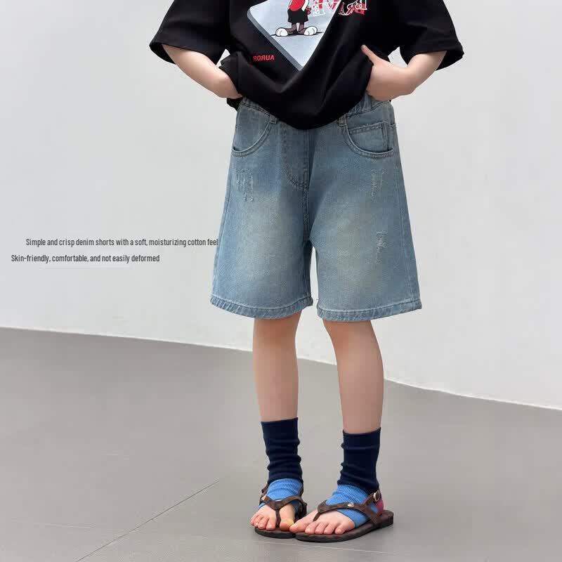 SEVEN BOBIS KC2615 Girls  Stylish Paper Bag Denim Shorts 110 cm джинсовый синий