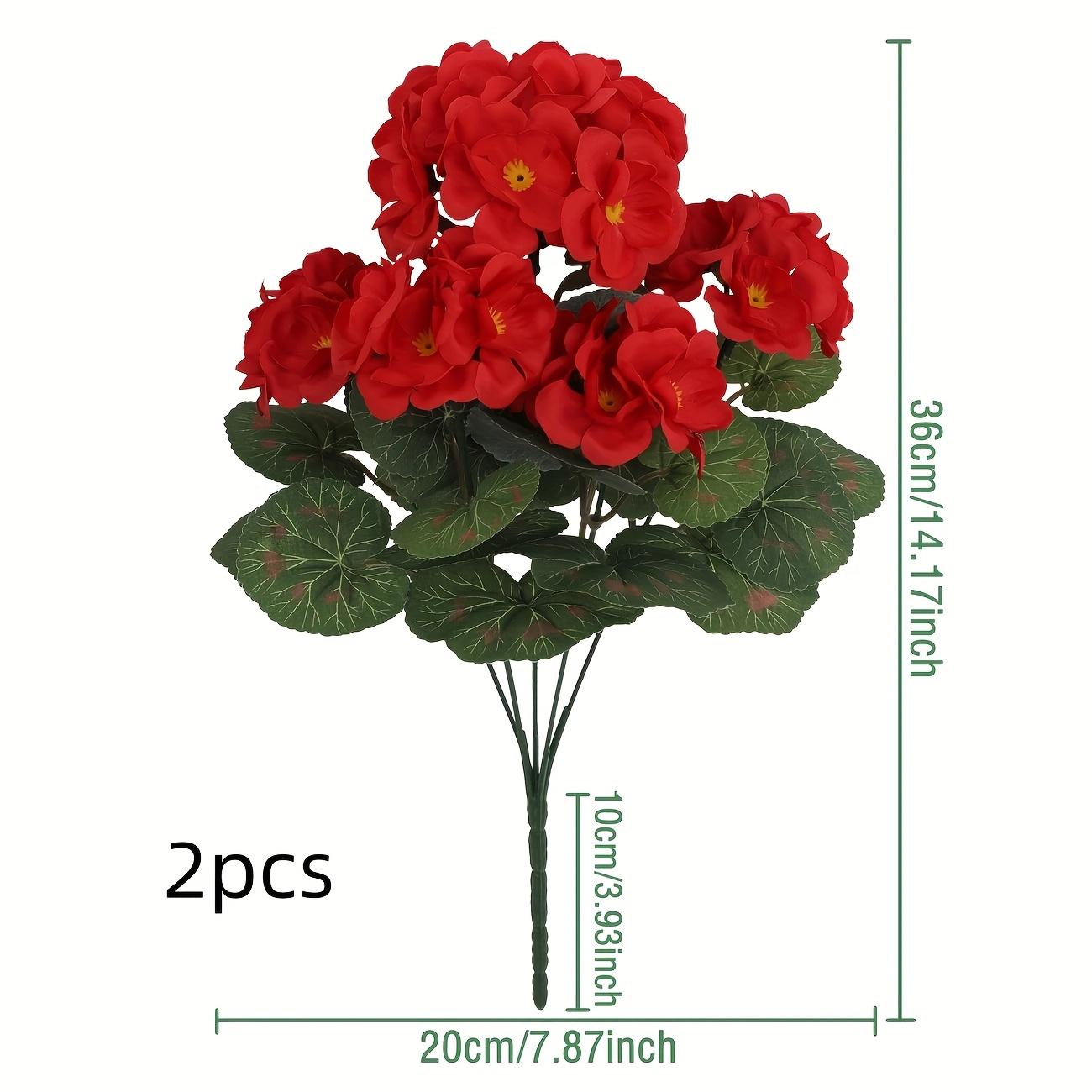 

2 bouquets UV Resistant Geraniums - Vibrant Red Faux Flowers - Perfect for Indoor & Outdoor Decor, Garden, Patio, and Home Centerpieces красный