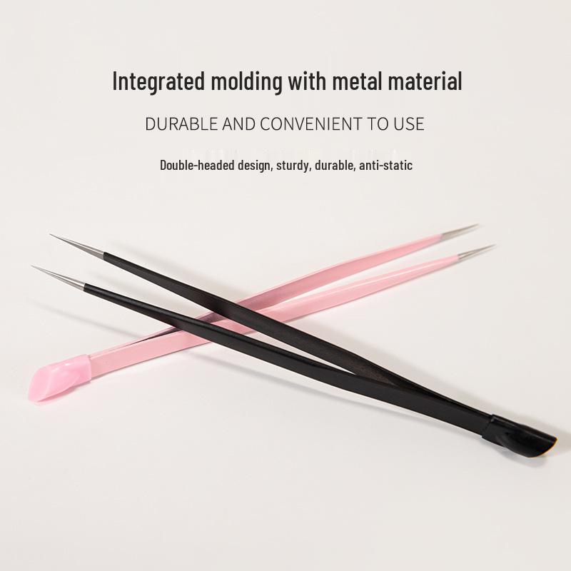 Double-Ended Metal Nail Art Tweezers for Rhinestones and Decals, Silicone Pressing Stick