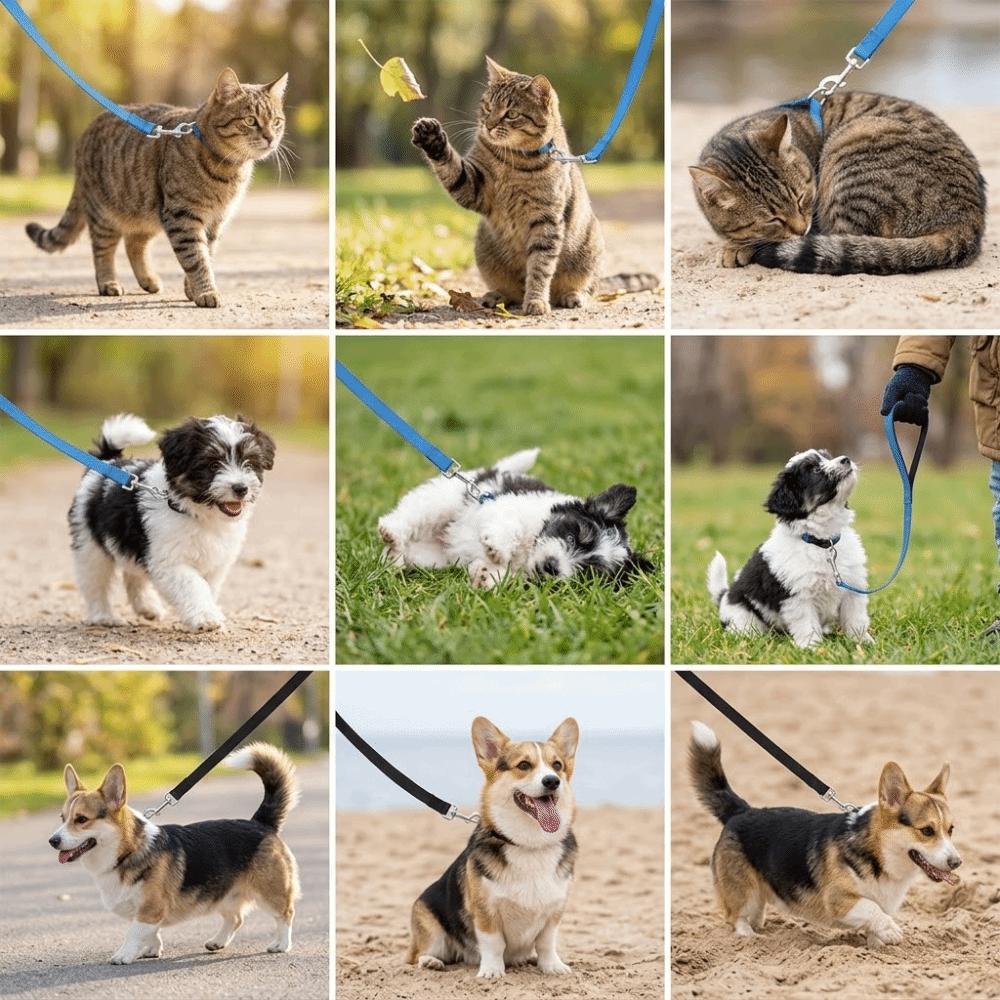 Strong Stitching Dog Triple Leash Nylon Fabric Pet 3 In 1 Leash Dog Split Leash  Street Strolling синий