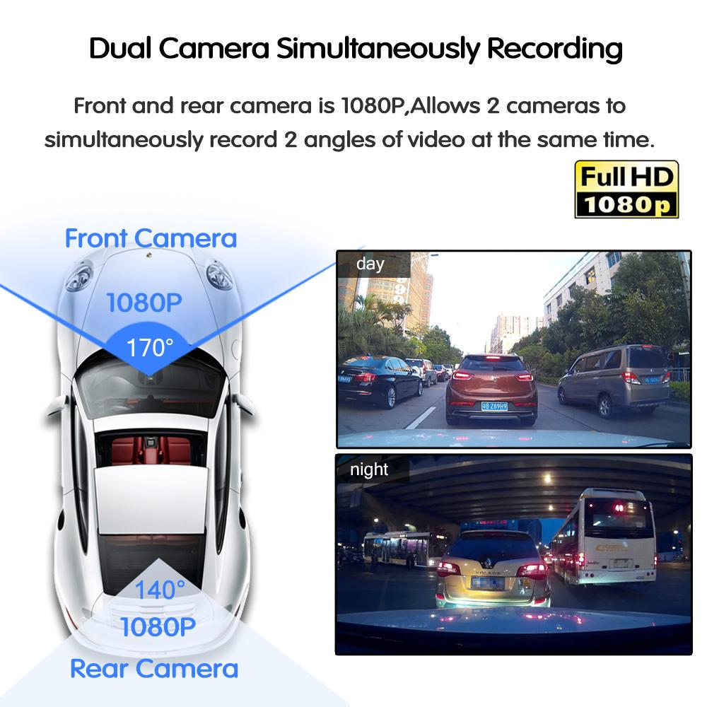 E-ACE Autospiegel DVR 4,3-Zoll-Dashcam FHD 1080P Videorecorder Doppelobjektiv-Rückspiegel mit 1080P-Rückfahrkamera