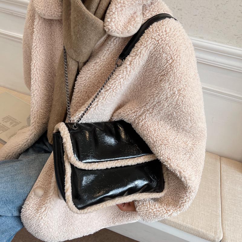 Damers Mångsidiga Plyschkedja Axelväska - Stor Kapacitet Höst/Vinter Mode Crossbody