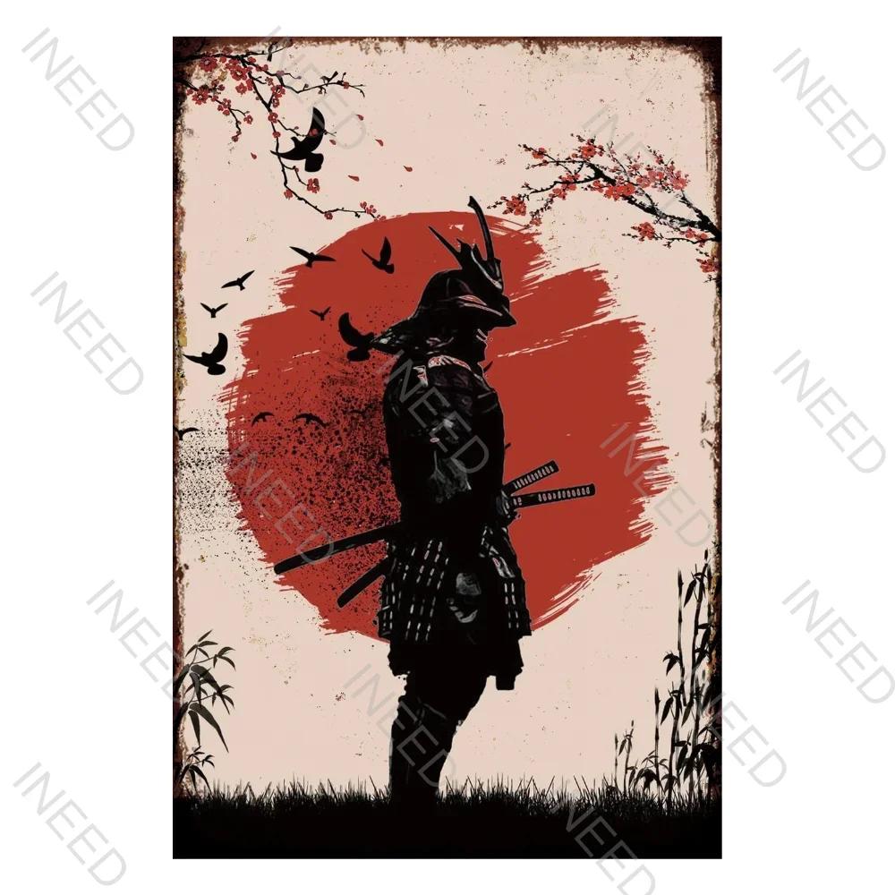 Japanese Samurai Vintage Metal Plate Living Room Decoration Painting Metal Wall Art Plaque Retro Tin Sign Bar Pub Home Decor
