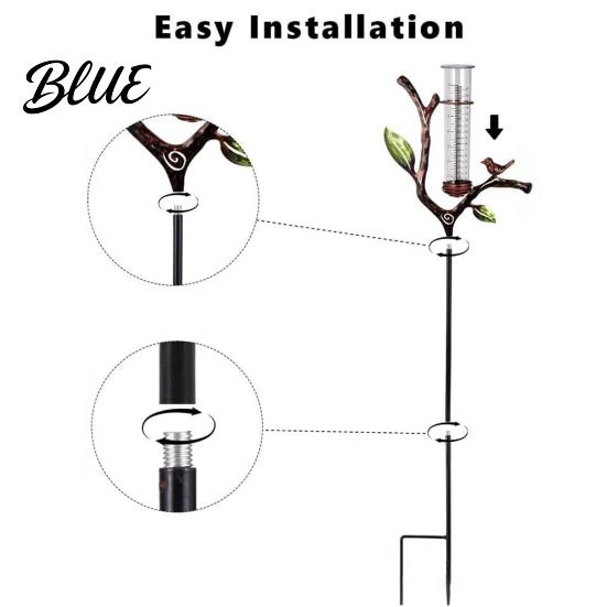 Decorative Bird Rain Gauge Outdoor Metal with Stake 7 Inch Tube Weather Resistant Plastic Measuring Gauge Branch Measure Tool for Garden Lawn Patio