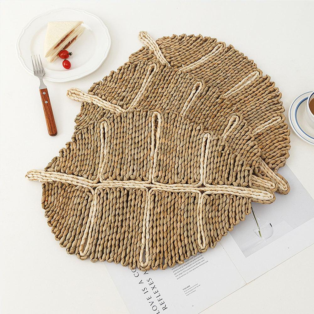 Leaf Type Woven Placemats for Dining Table, Heat Resistant Place Mats, Anti Skidding Pad, Hand Woven Potholders, House Decoratio