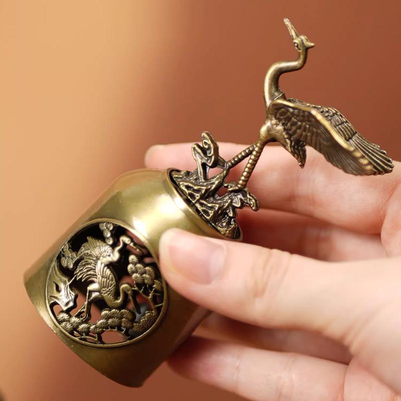 Creative Mini Aromatherapy Furnace, Home Indoor Zen Tea Ceremony Decorations, Metal Alloy, Crane style Small Incense Burner, 1Pc